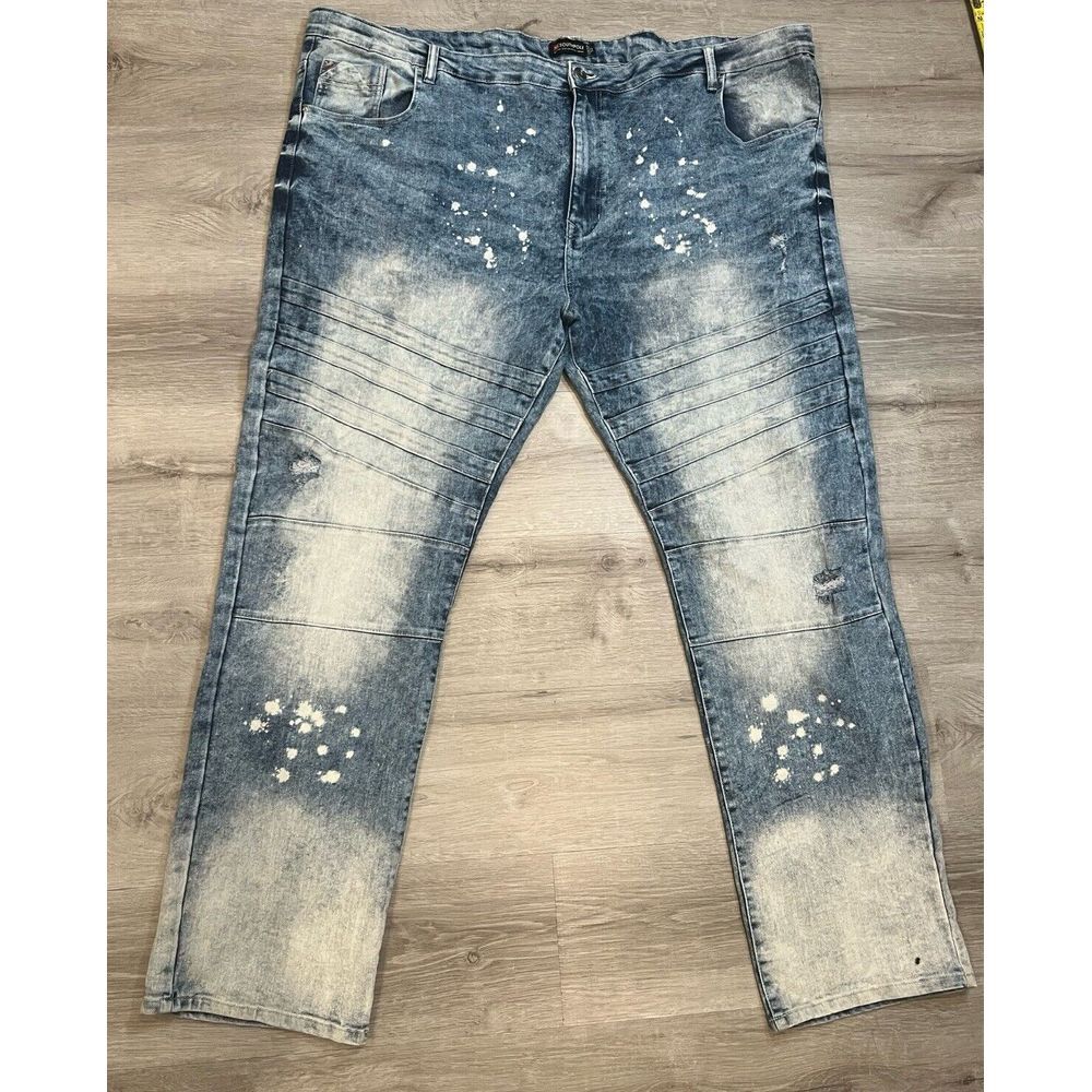 Southpole Jeans Mens 52x34 Blue Bleached Athletic Tapered Leg Stretch Denim